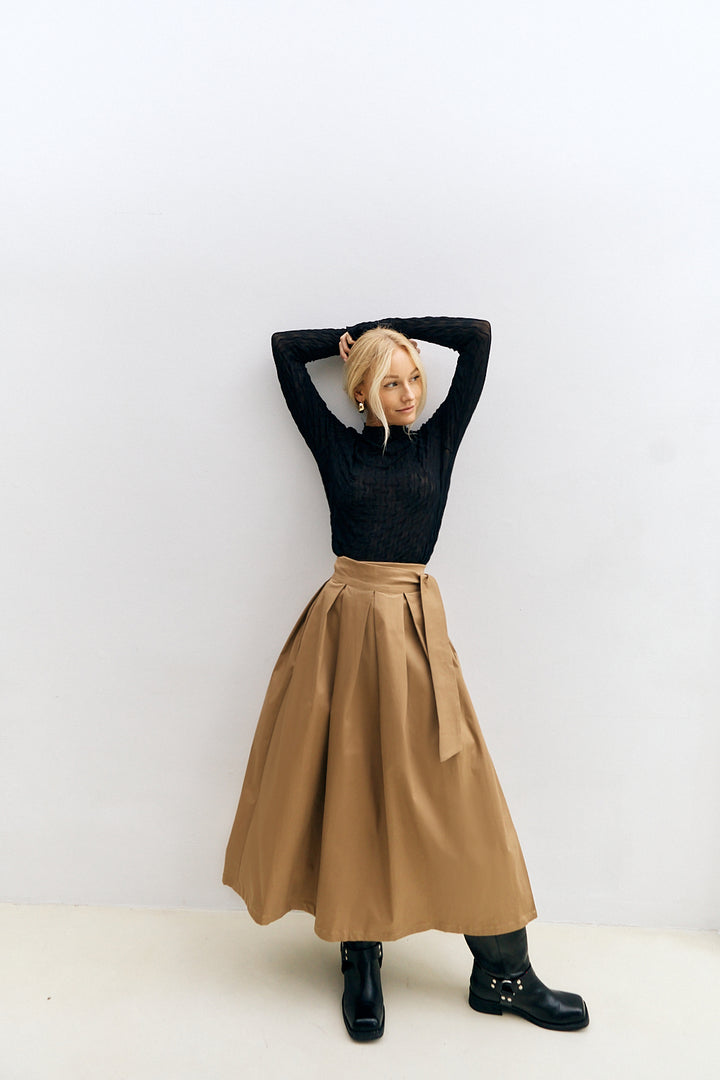 Dolly Midi Wrap Skirt Beige