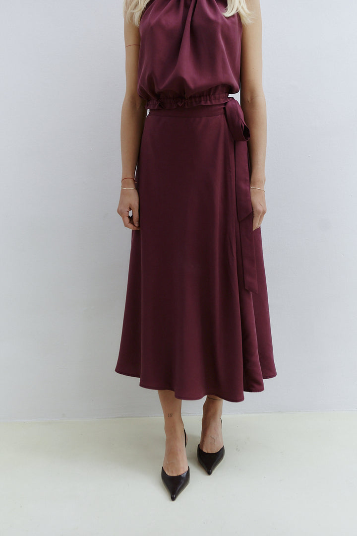 Nina Midi Wrap Skirt Burgundy