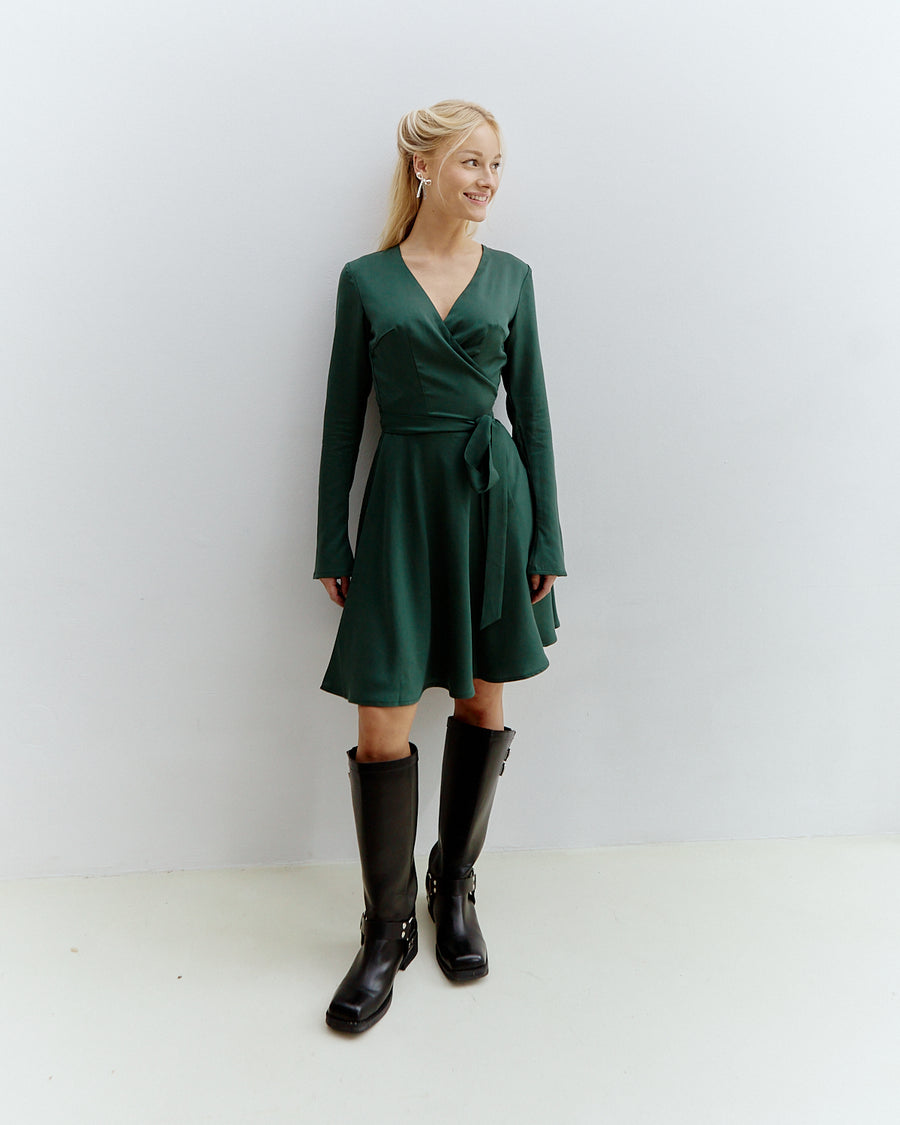 Cora Midi Wrap Dress Forest Green