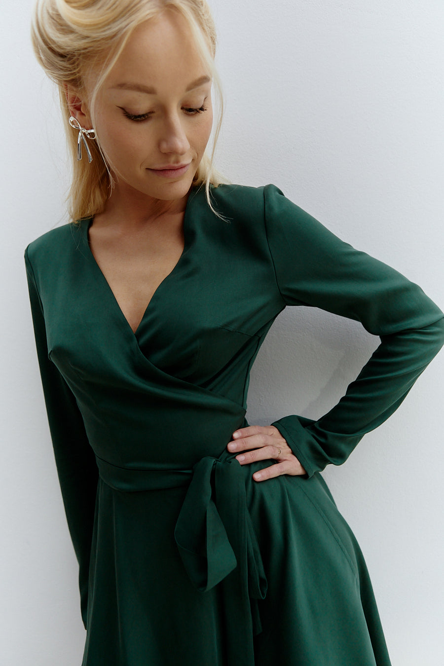 Cora Midi Wrap Dress Forest Green