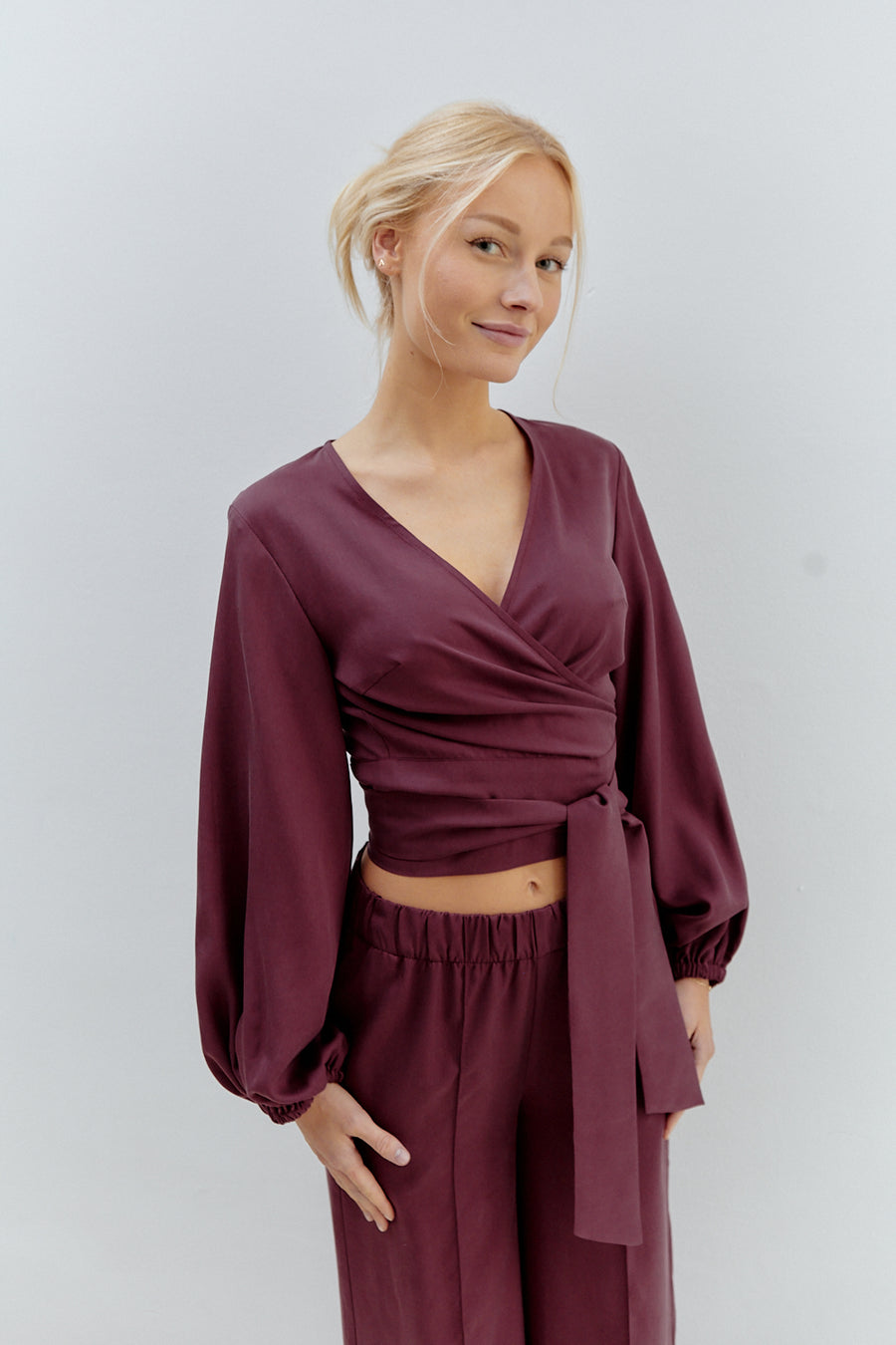 Katja Wrap Blouse Burgundy