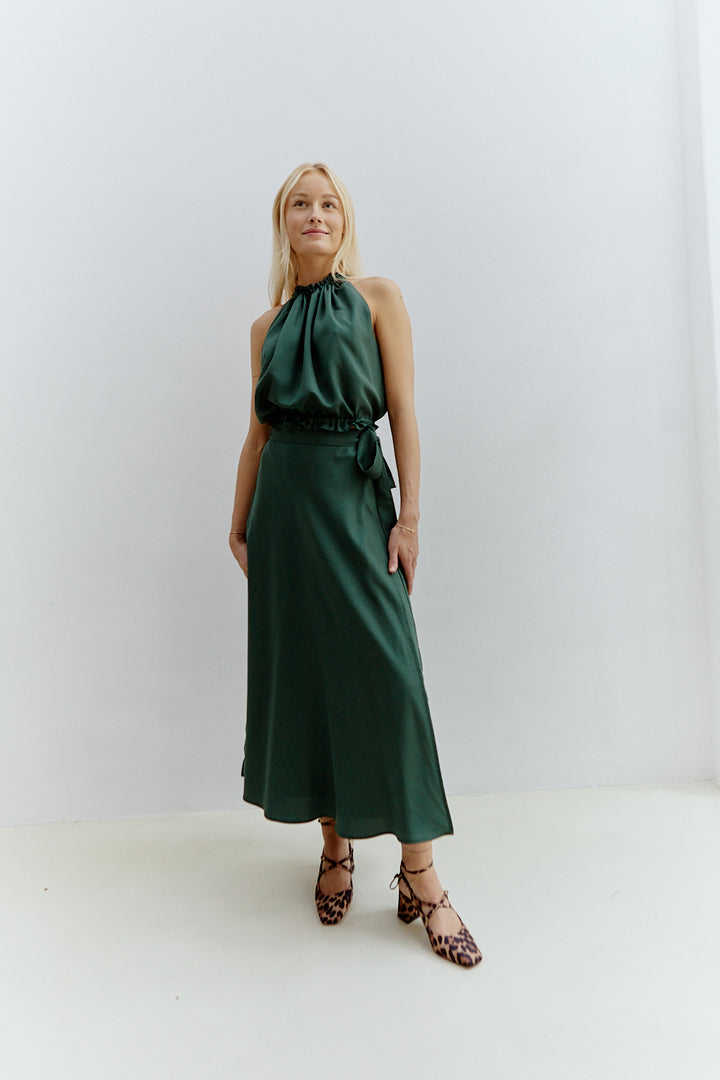 Nina Midi Wrap Skirt Forest Green