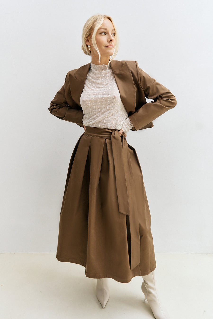 Dolly Midi Wrap Skirt Brown