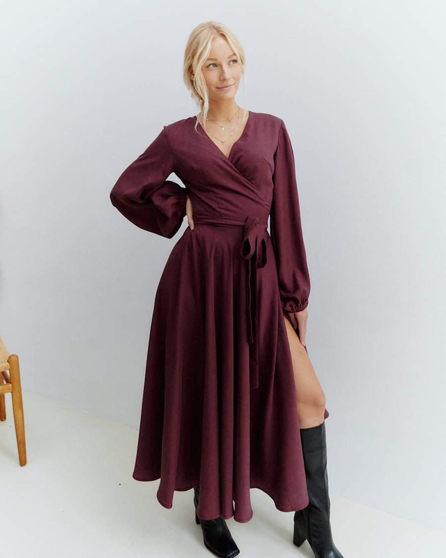 Va Va Vum Midi Wrap Dress Burgundy