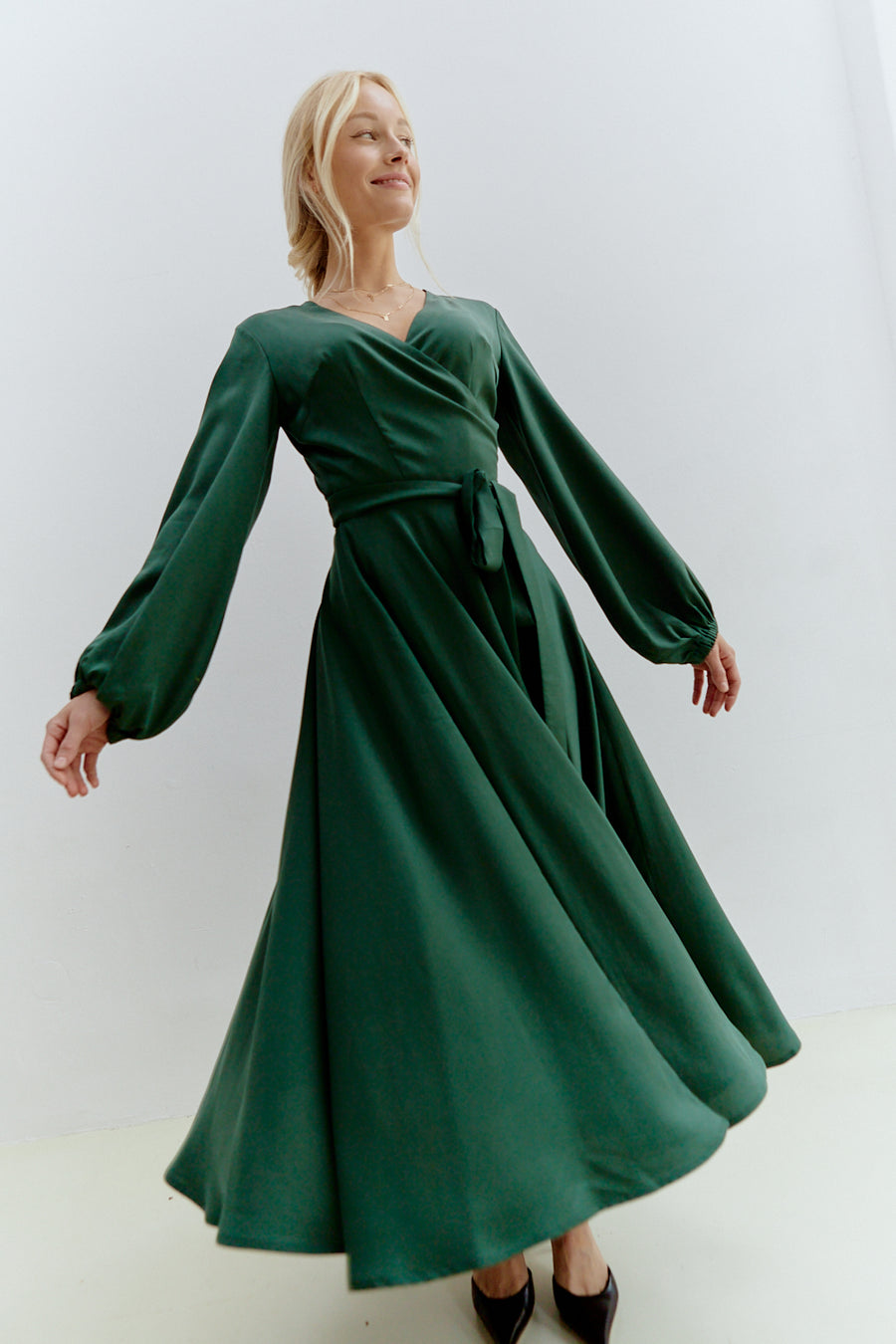 Va Va Vum Midi Wrap Dress Forest Green