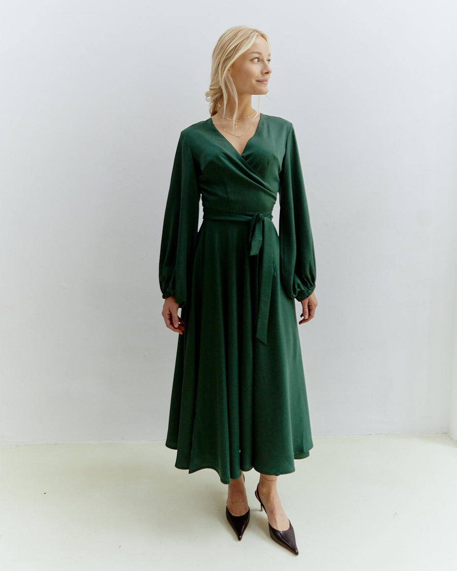 Va Va Vum Midi Wrap Dress Forest Green